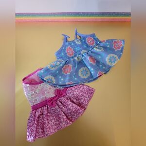 Build A Bear Girls Summer Spring Floral Dress Pink Sequin Satin Teddy Bear Plush